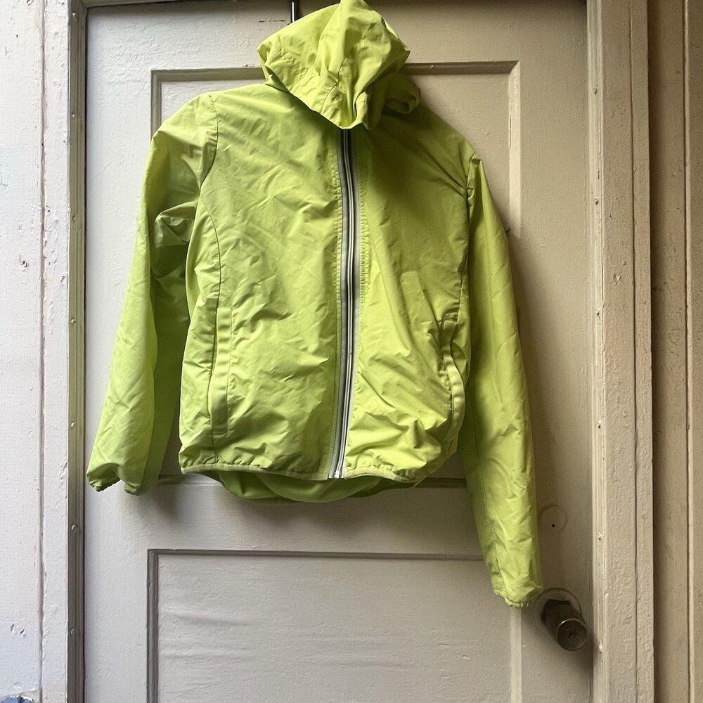 Athleta Windbreaker Jacket Womens S Neon Full Zip Hooded Outdoors Rain Stowaway